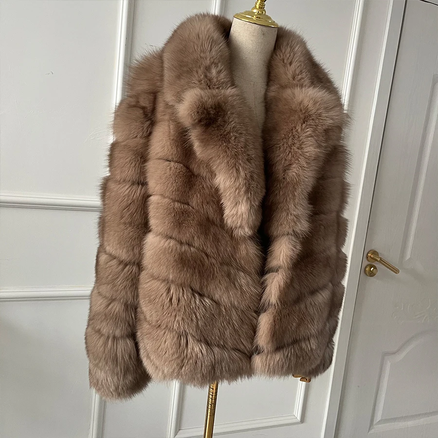 

Fur Coat Women Natural Fox Fur Jacket With Lapel Best Selling Winter Jackets Female Genuine Fur