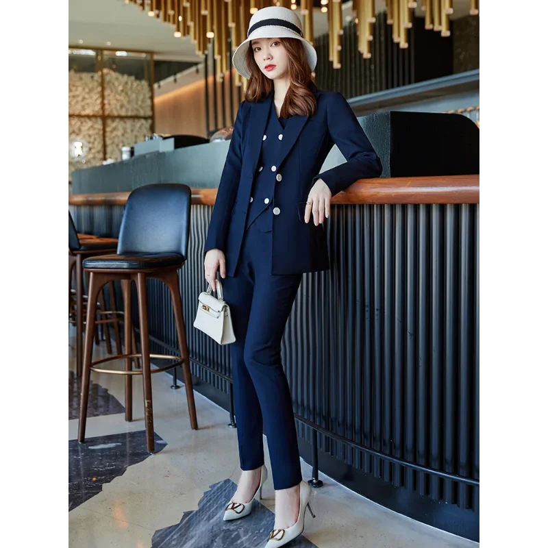 2024 Women Blazer Pants Sets Suits  Ladies Fashion 3 Piece Solid Formal Blazer Vest + Trousers for Work Business Wear Clothing