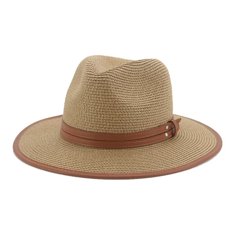 Hats for Women Men Solid Belt Khaki White Black Summer Hats Straw Hat Panama Big Brim Jazz Beach Women Hats Sombreros De Mujer