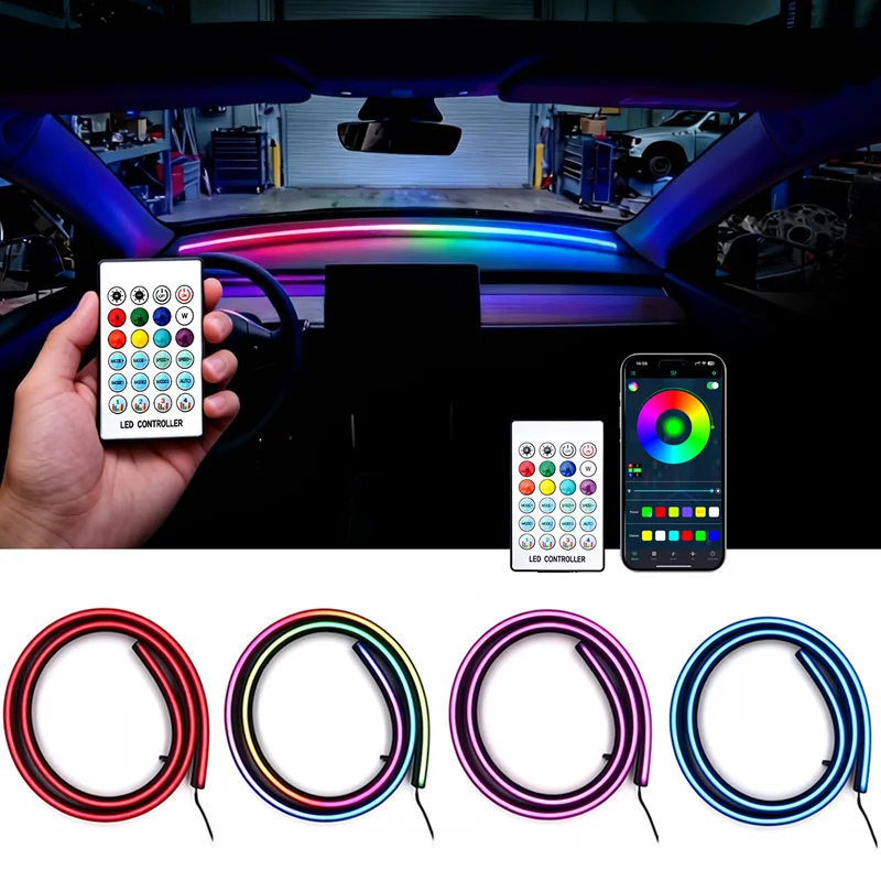 150cm Car Ambient Lights LED Interior RGB Atmosphere Lamp USB APP Control Remote for Tesla Model 3 Y S X