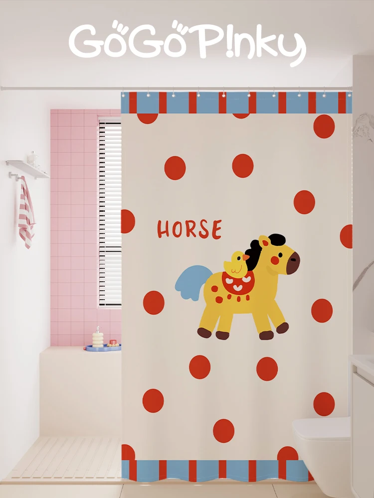 

Cartoon Korean Sle Cute Girl Batoom Curtain Waterproof Partition Blind No Punching Required Home Use Polyester Bath Curtain