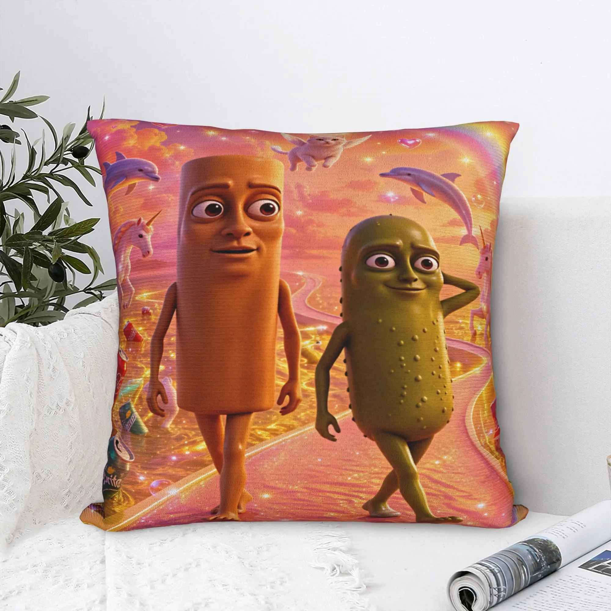 Tung Tung Sahur Pickle Unicorn Dolphin Rainbow Meme Pillow Cover Soft Cushion Cover  Pillow Case For Sofa Bedroom Home Decor