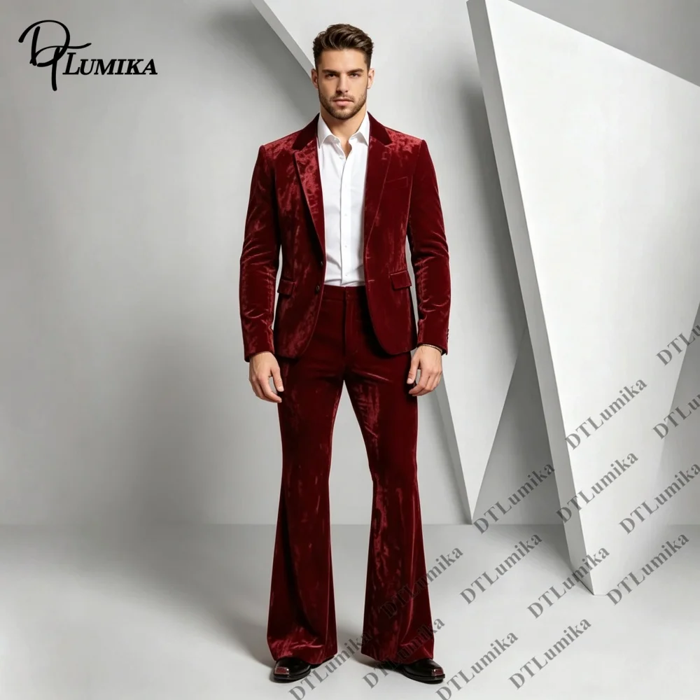 Men Rich Hue Casual Formal 2‑Piece Suit Tailored Modern Gentleman Tuxedo Velvet Wedding Suits for Men XXS-7XL Big & Tall Man