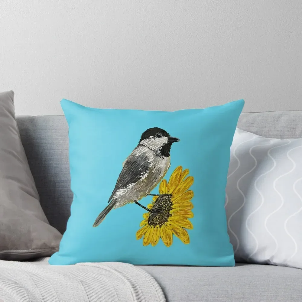 

Sunflower With A Chickadee Throw Pillow Room decorating items Sofas Covers Couch Pillows Cushions For Decorative Sofa pillow