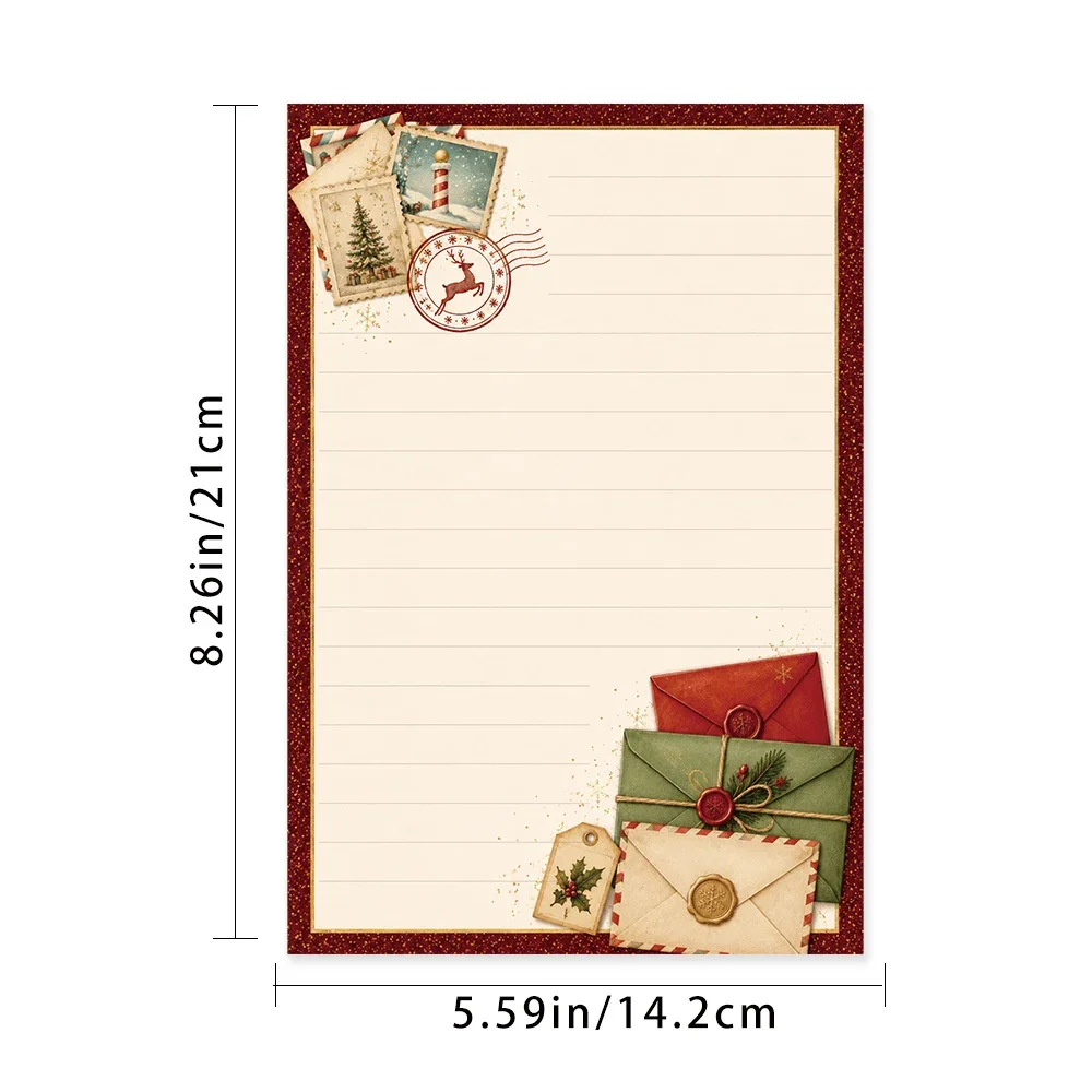 50 Sheets, Retro Postmark Envelope Christmas-themed Writing Paper, Lined, Glue-free, Perfect For Notebooks, Memos, And Stickers