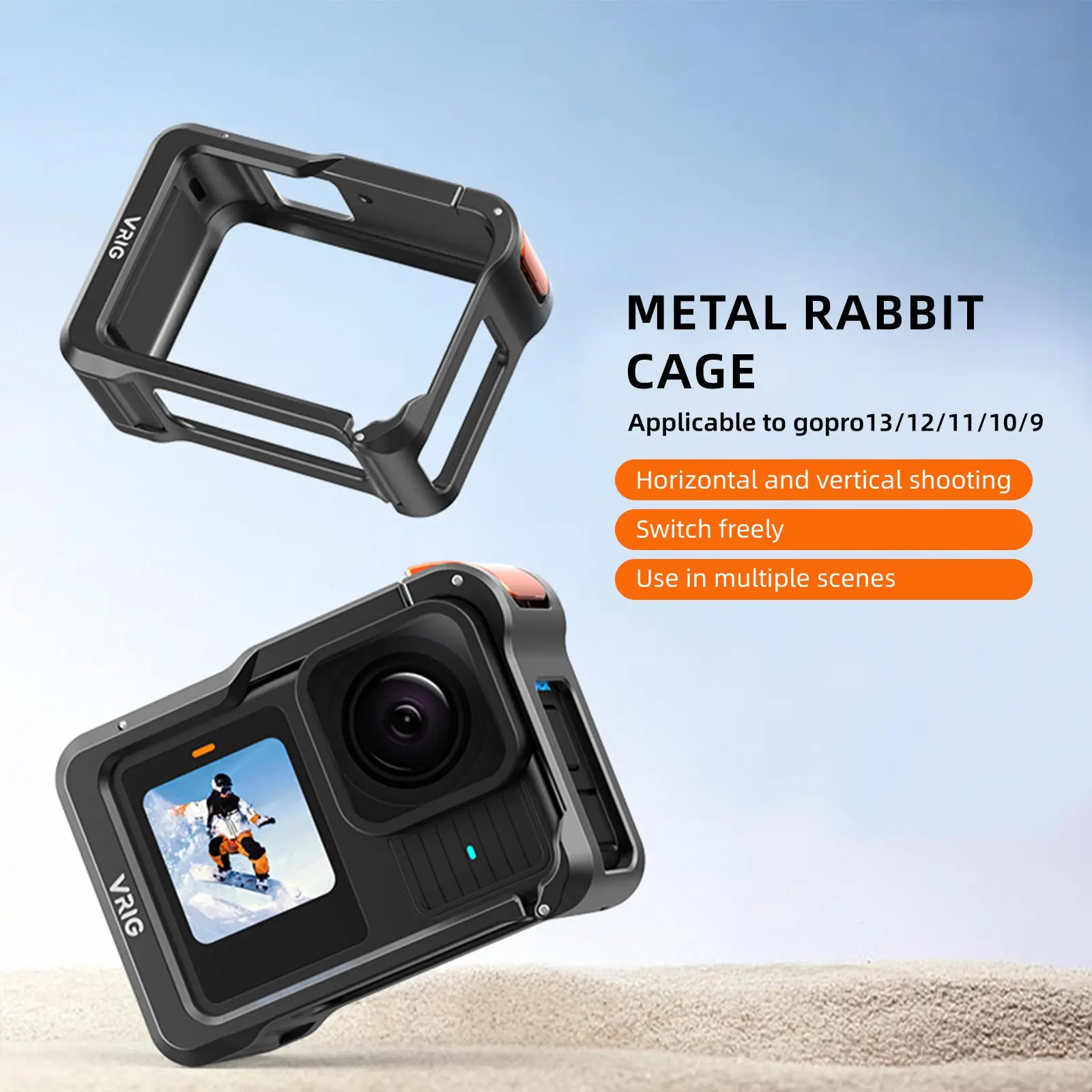 UURig VRIG Aluminum Alloy Frame Case for Gopro 13 12 11 10 9 Black Action Camera Protective Sturdy Durable Housing Cage