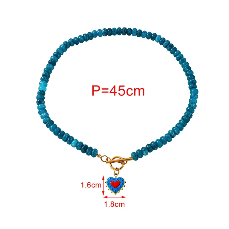 Red Heart Pendant Beaded Necklace with OT Clasp - view 3