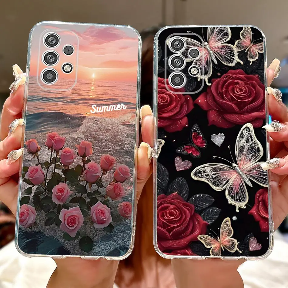 Para Samsung Galaxy A23 elegante funda de teléfono con mariposa Floral para Samsug A23 5G 4G SM-A235F SM-A236B fundas de silicona suave TPU