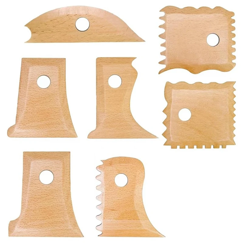 7 Pcs Pottery Tool Kit Wooden Pottery Trimming Tools Multishape Pottery Profile Rib Bundle Foot