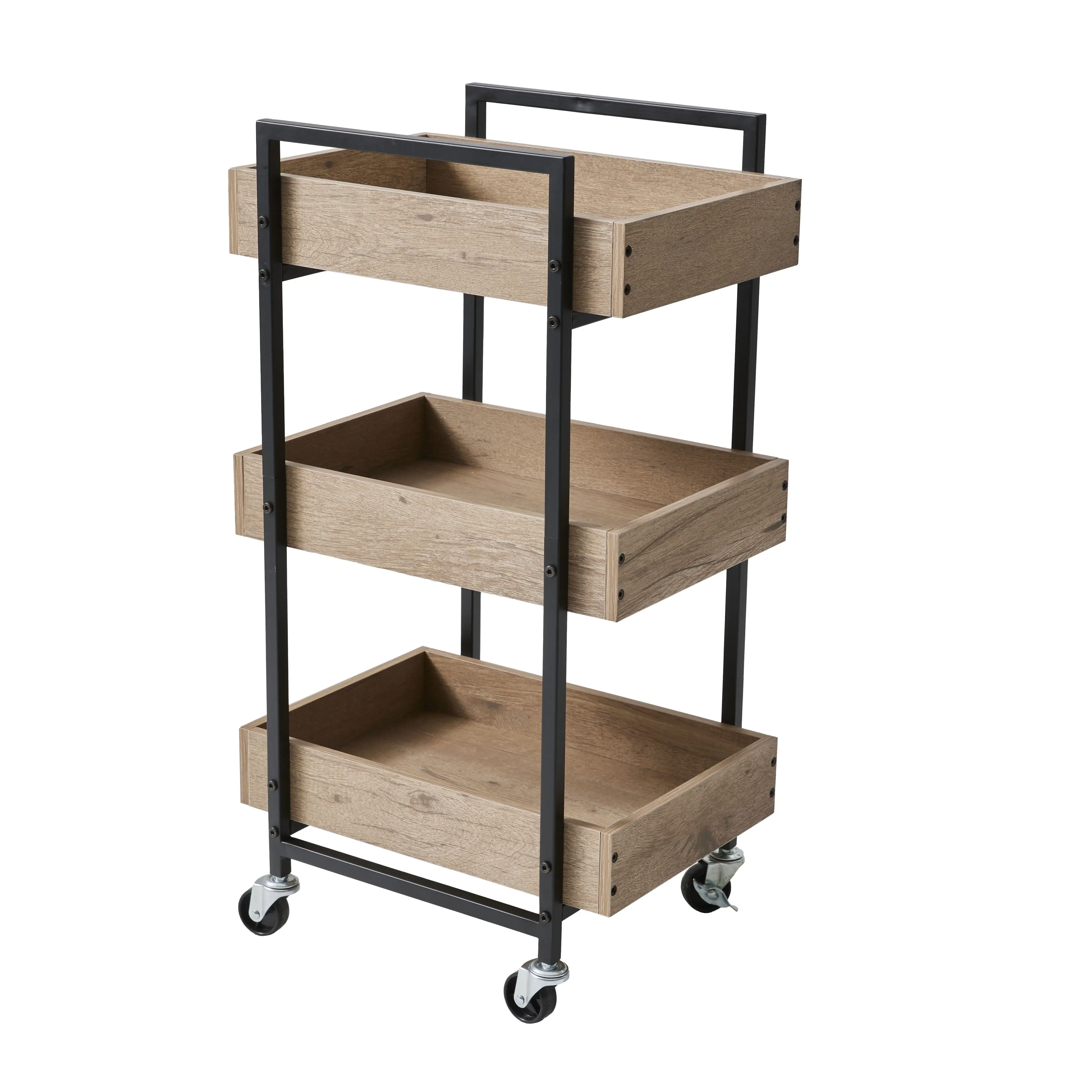 3-Tier Jace Wood & Steel Rolling Utility Cart, Black