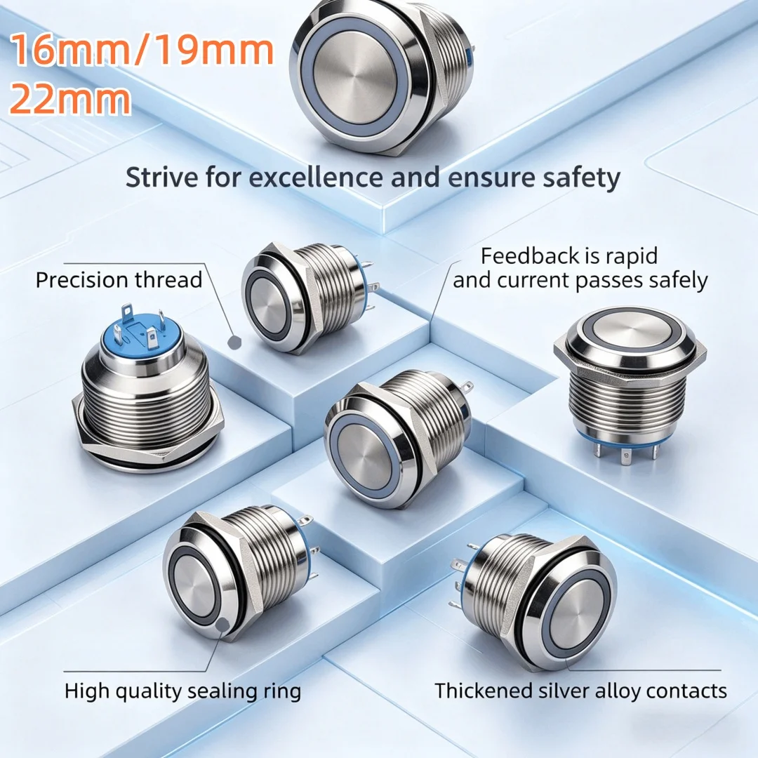 16mm 19mm 22mm MINI Short Momentary Metal Push Button Switch Computer Restart Start Switch