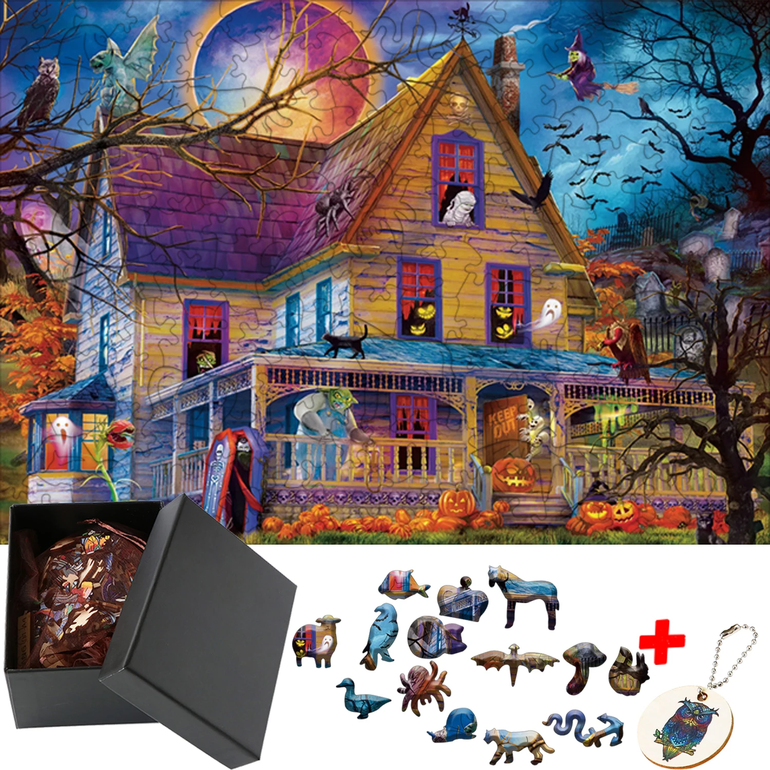 Puzzle dla dorosłych Puzzle 3D gry rodzinne puzzle ze zwierzętami drewno Montessori prezenty edukacyjne dla dzieci Halloween DIY rzemiosło Puzzle