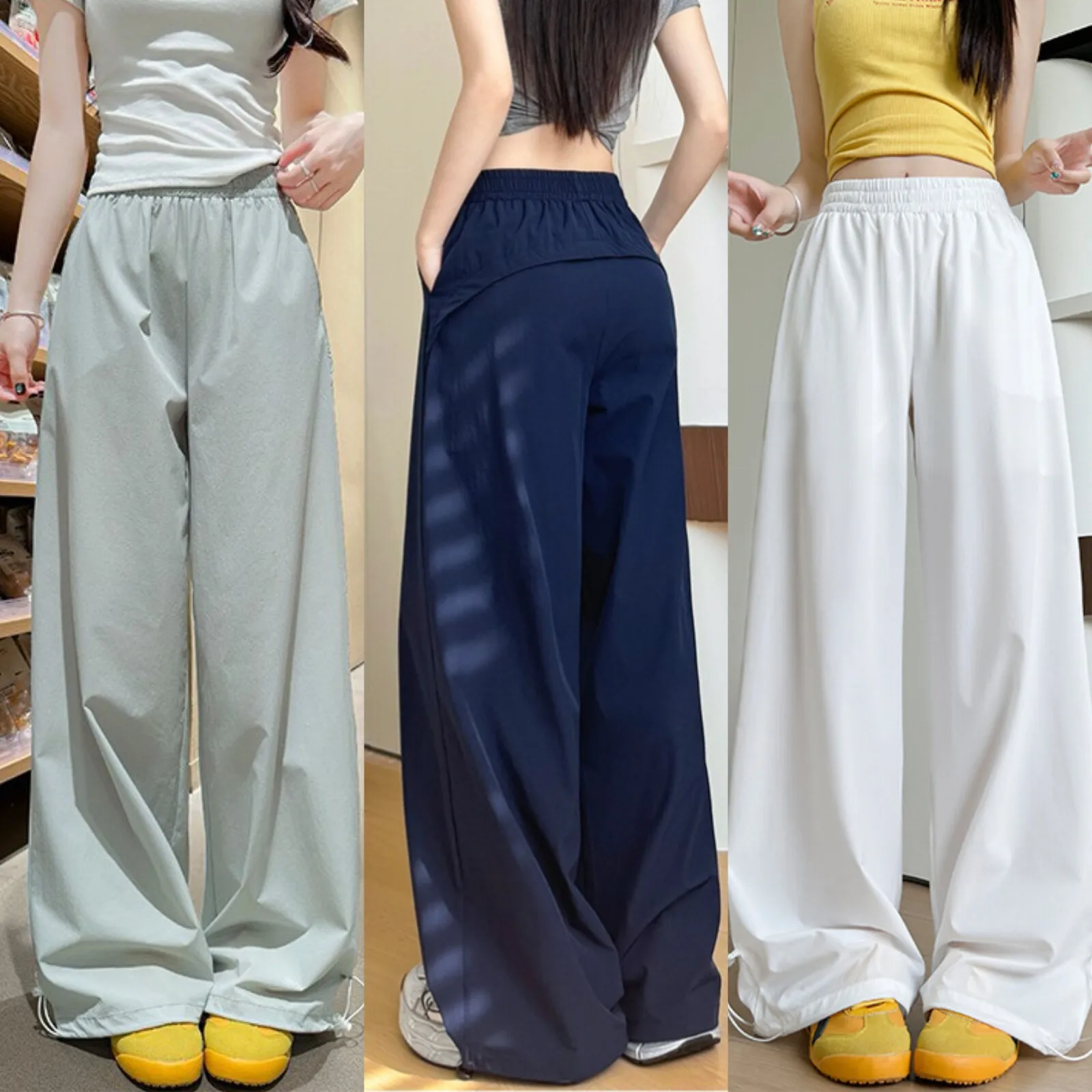 2026 New Casual Sports Pants for Women with High Waist Webbing Loose Fit and Wide Leg Pants Long Pants Sweatpants Yoga Pants