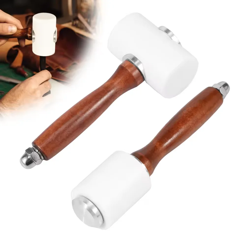 Leather Carve Hammer Mallet Nylon Mallet Wood Handle Leathercraft Punch Arts Crafts Printing Carving Percussion DIY Hand Tool