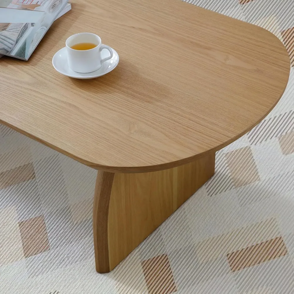 طاولة قهوة خشبية بيضاوية، 47 تصميمًا بسيطًا، قطعة مركزية منحنية حديثة، طاولة جانبية منخفضة لغرفة المعيشة