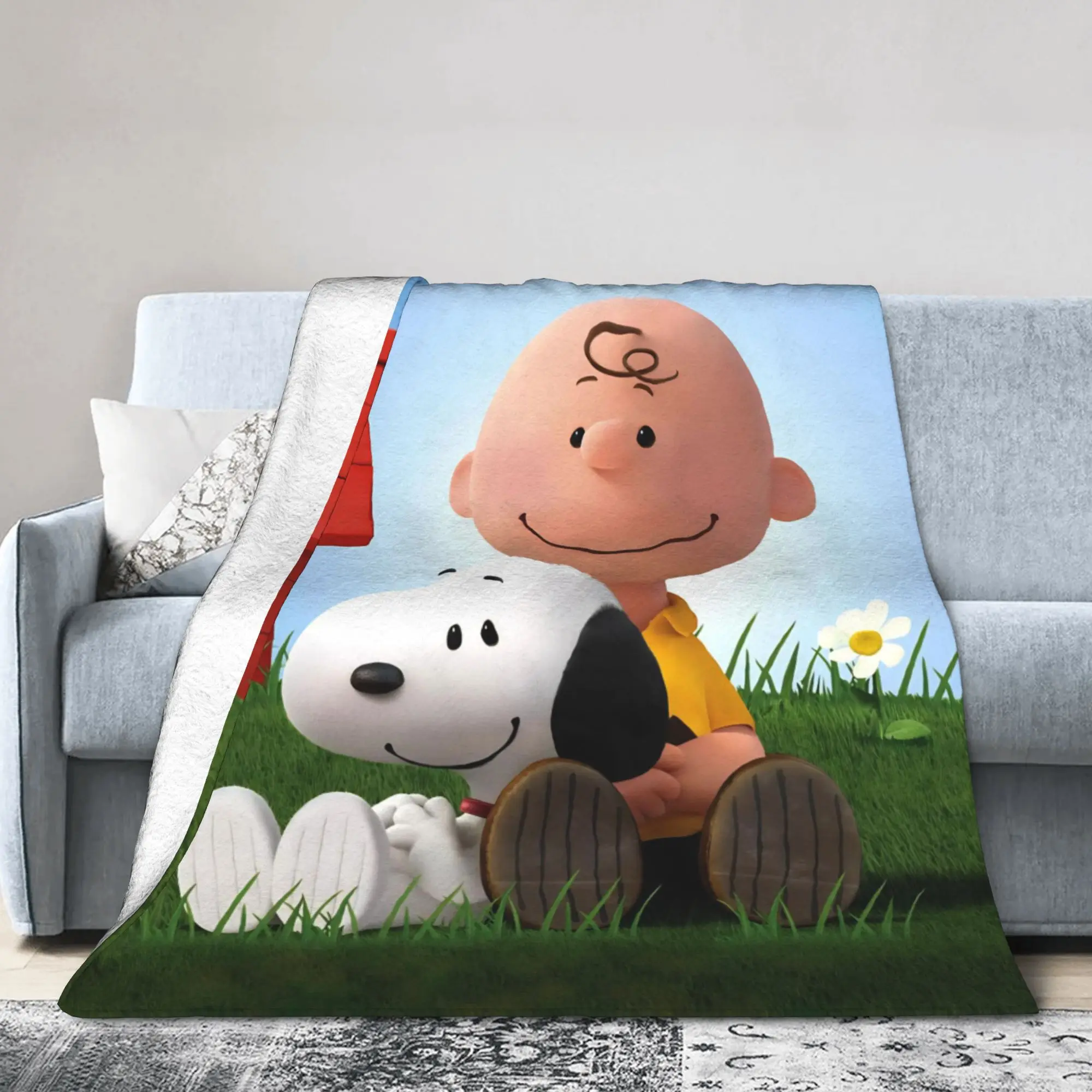 S-Snoopys Movie Blanket Kawaii Manga Dogs Plush Funny Breathable Throw Blanket for Home Restaurant Summer