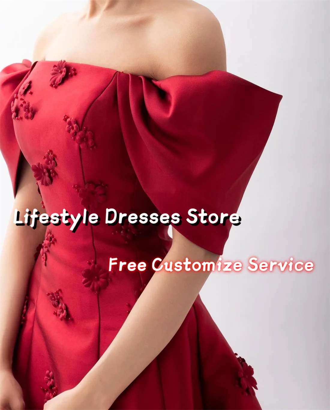 Customized Off Shoulder Satin 3D Flowers Beaded Luxury Evening Dresses Wedding Party Gown Lace-up Gorgeous Prom Dress