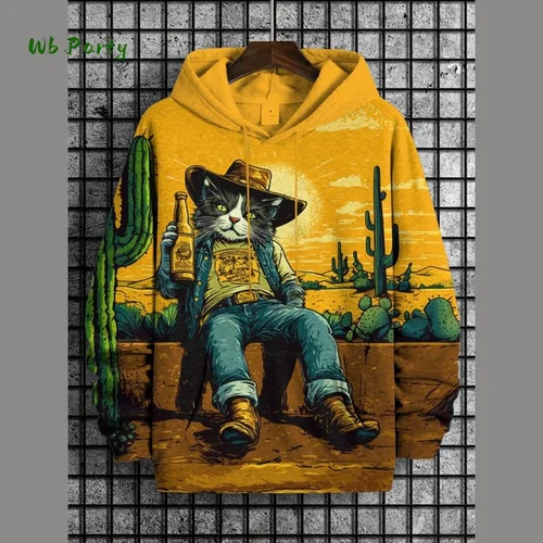 Imagen 2 del producto Sudaderas con capucha para hombre y mujer, sudadera con estampado 3D de arte de dinosaurio y gato divertido, chándal informal de gran tamaño, abrigo Y2k de calle, 2026