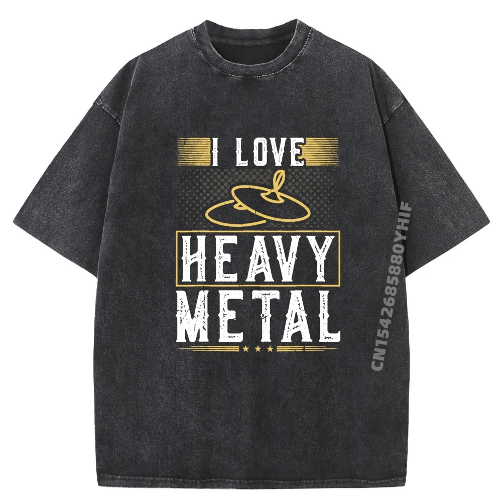 

I Love Percussion Marching Band Cymbal Player Graphic Tee Cotton Men's Breathable Washed T-Shirts Soft Tops