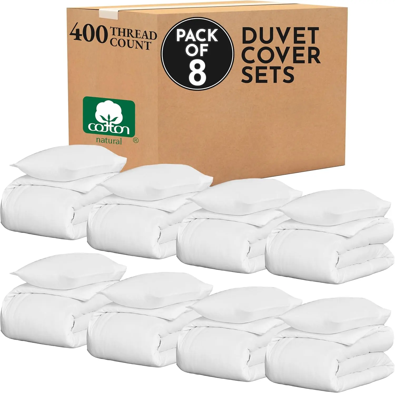 

8 Twin/Twin XL Size Duvet Cover Sets - 400 Thread Count 100% Cotton Sateen,Includes 8 Duvet Covers and 8 Pillow Shams (White)