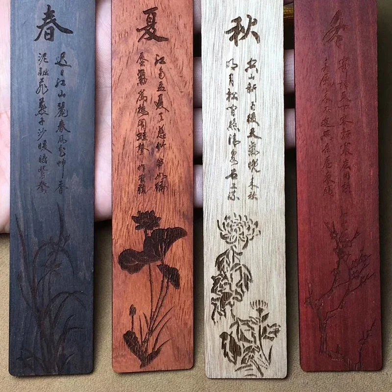 Retro Wooden Carving Four Seasons Bookmarks Chinese Style Ebony Book Clip Student Delicate Reading Tool School Stationery Supply