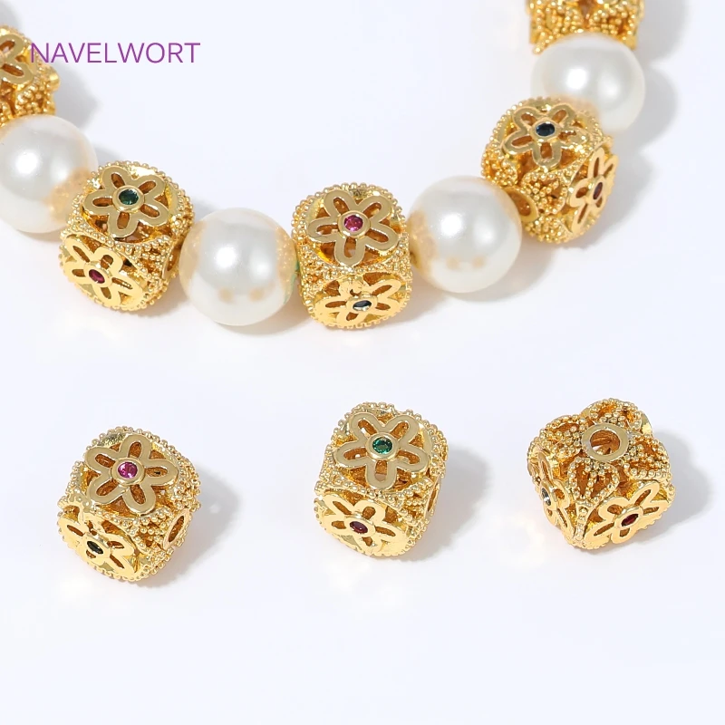18K Gold Plated Hollow Filigree Spacer Beads,Brass Metal Square Loose Bead,Separator For Beads,DIY Jewelry Making Accessories