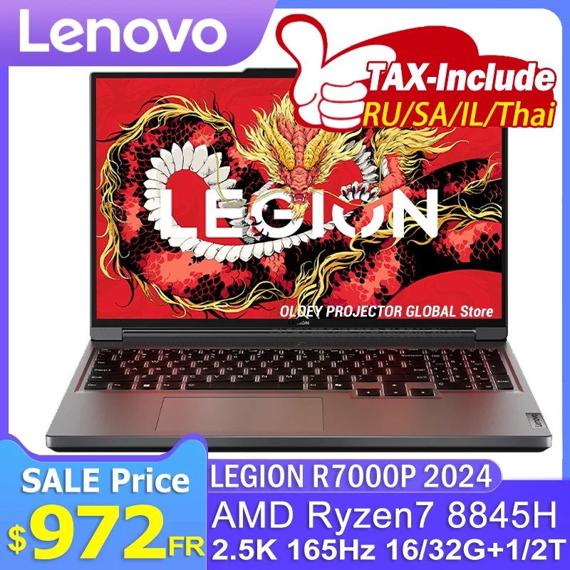 Lenovo LEGION R7000 2024 Gaming Laptop AMD Ryzen 7 8745H RTX 4050/4060 Discrete Graphics  16GB  SSD 512GB 15.6'' 144Hz Windows