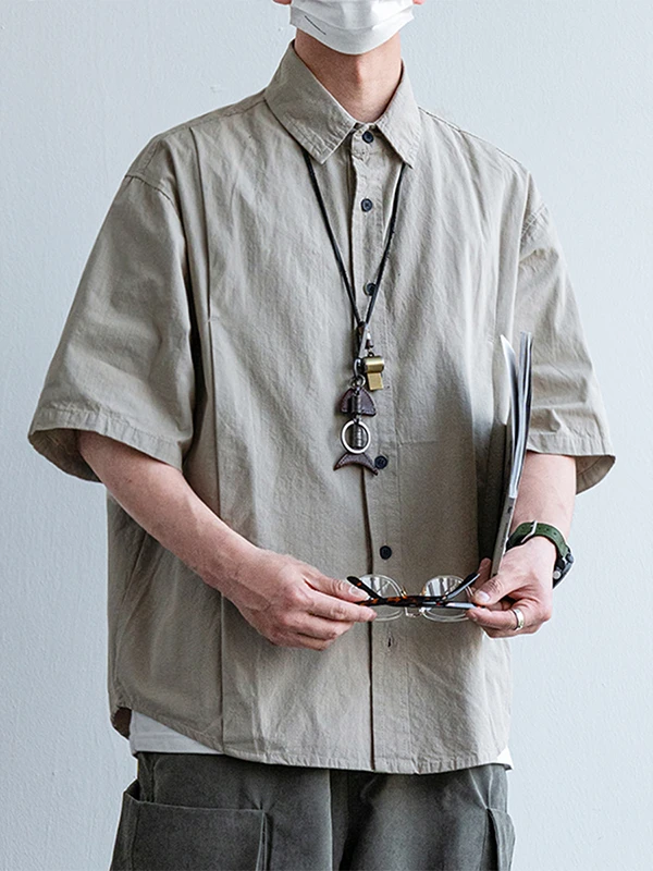 

y Japanese Retro Workwear ort Sve irt Men Casual Loose Lazy Sle Tailor irt Youth Summer Faion oulder Pad...
