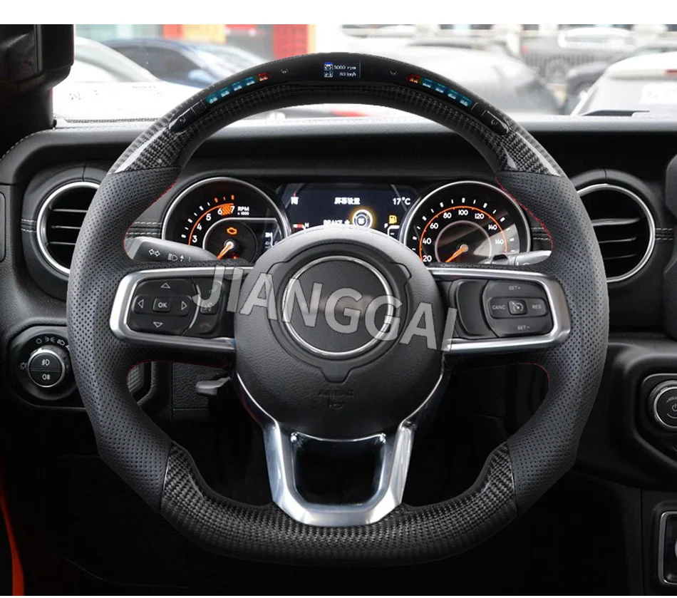 

LED Carbon Fiber Steering Wheel With Heating Function Fit For Jeep Wrangler JL GLADIATOR 2018-2024 Red Stitching Car Accessories