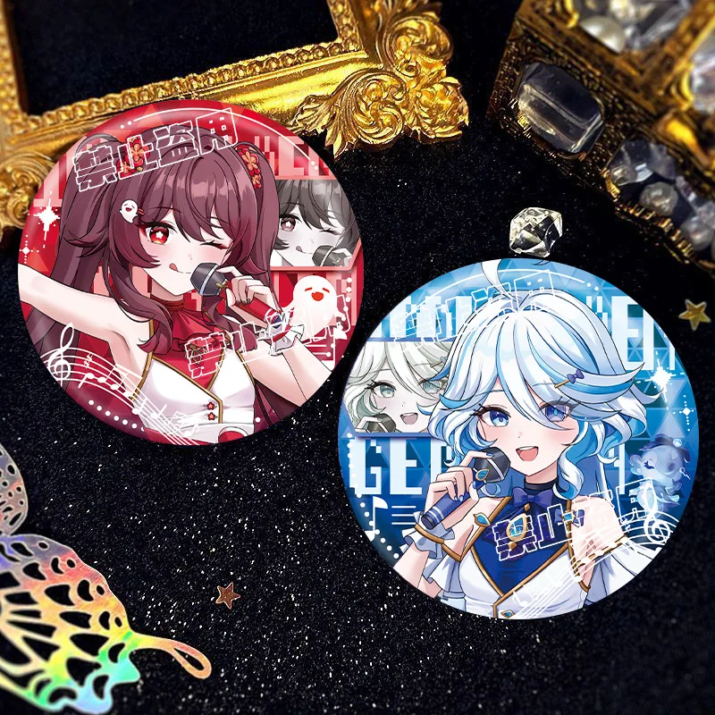 

58 мм/75 мм игра Genshin Impact двойная вспышка значок Furina/Hu Tao певица товары подарочная сумка кулон ACG украшение