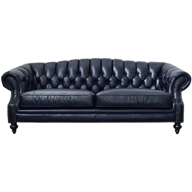 

American leather sofa retro oil wax leather pull button light luxury high-end first layer cowhide
