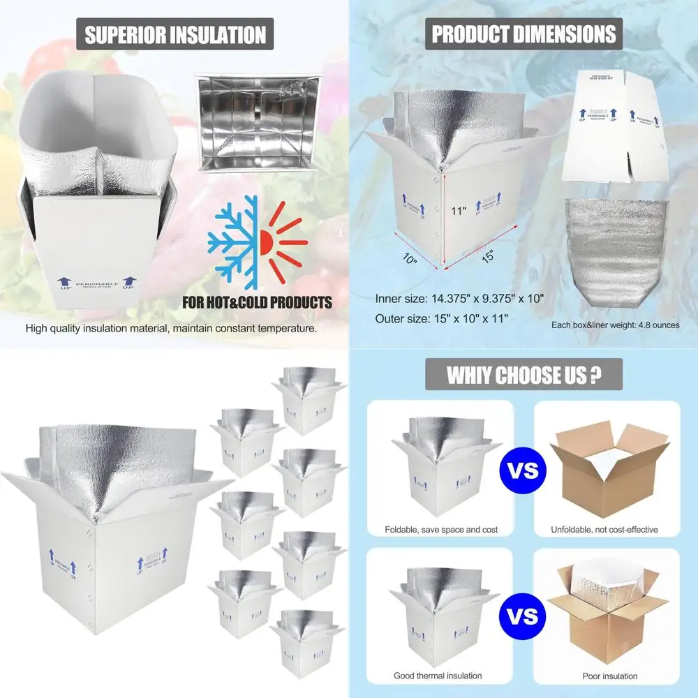 

Double Insulated Shipping Boxes for Perishable or Frozen Food, 8-Pack, Reusable and Mailing-Friendly