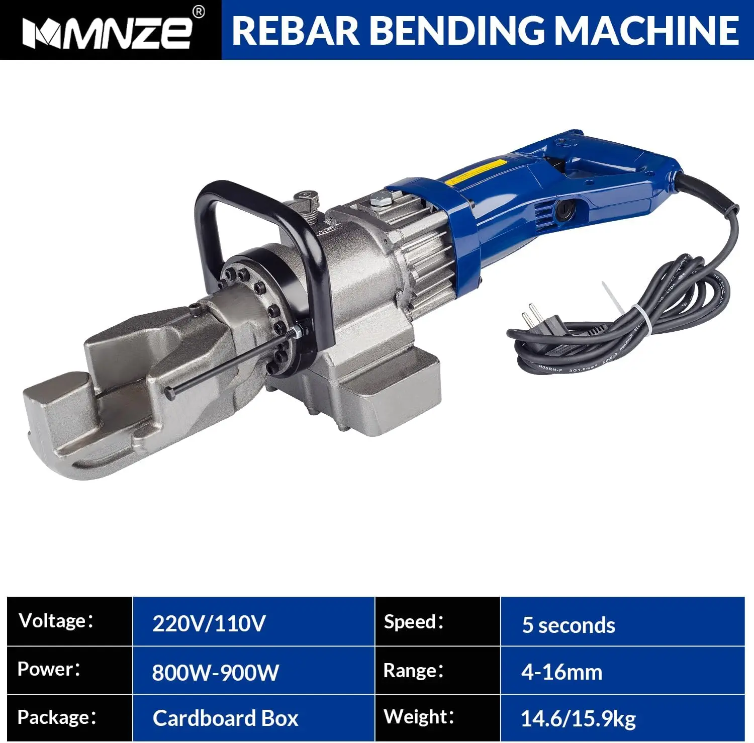 Electric Hydraulic Rebar Bender, 900W 110V 5/8Inch 16 mm Bending Steel Machine Hand Held Rebar Bender Angle 0-130 Degrees