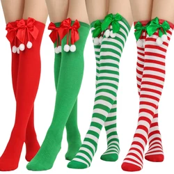 Halloween Christmas Party Stockings Women Girls Over Knee High Socks Red Green Striped Long Socks Xmas Decoration Ornaments