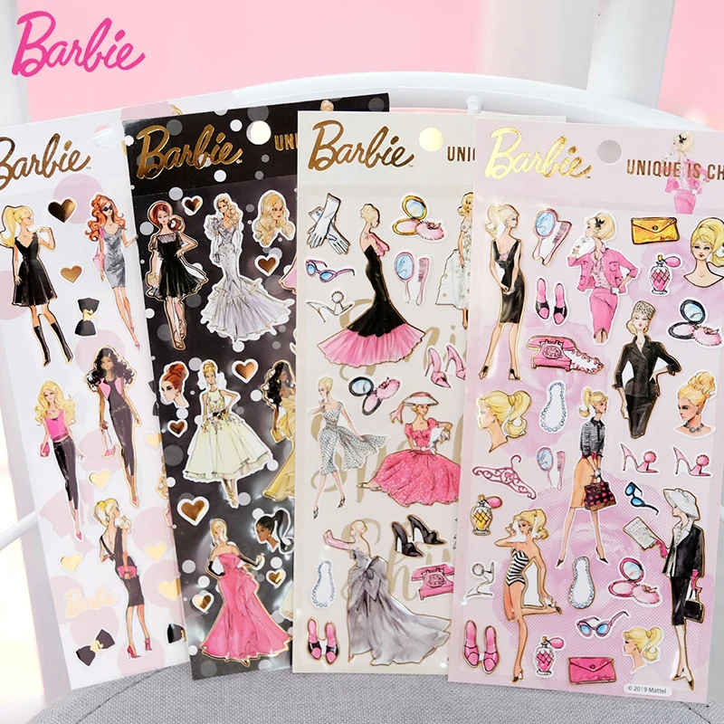 Retro 4 Styles Original Barbie Painted Waterproof Pvc Hand Account Phone Diy Unique Chic Classic Paper Stickers Toys Accessories