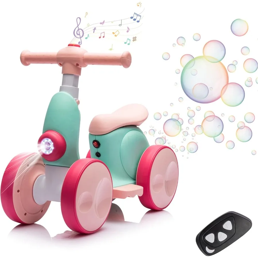 จักรยานทรงตัวไฟฟ้า 6V สำหรับเด็กอายุ 1 ปี ทั้งเด็กชายและเด็กหญิง ของเล่นขี่สำหรับเด็กอายุ 12-48 เดือน จักรยานทรงตัวสำหรับเด็กเล็ก 4 ล้อ จักรยานคันแรก