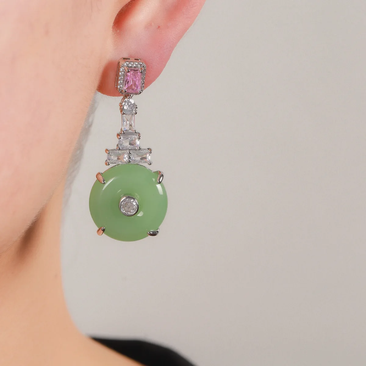 Women Hetian Jade Ping\'an Buckle Jade Earrings 2024