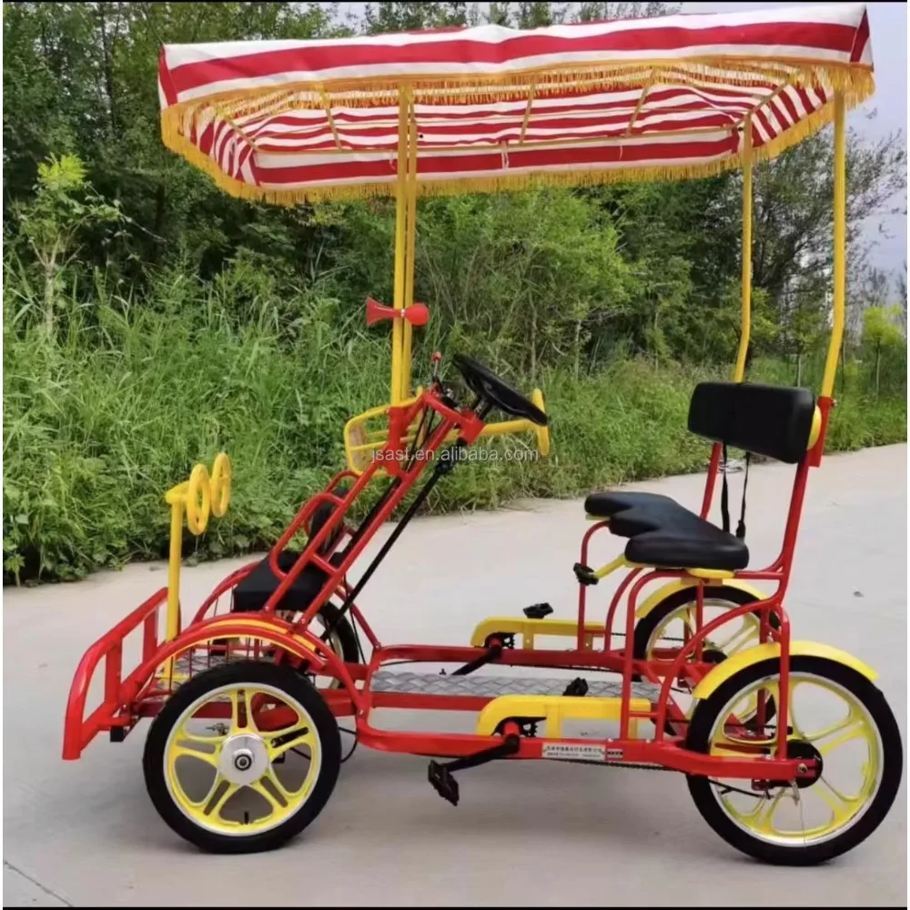 

Park Rental Sightseeing Multi Person Cycling Family 4 Wheel 1 Rows Pedal Bike Fun Surrey Bike 2 Persons 2 Seats Tandem Bicycle