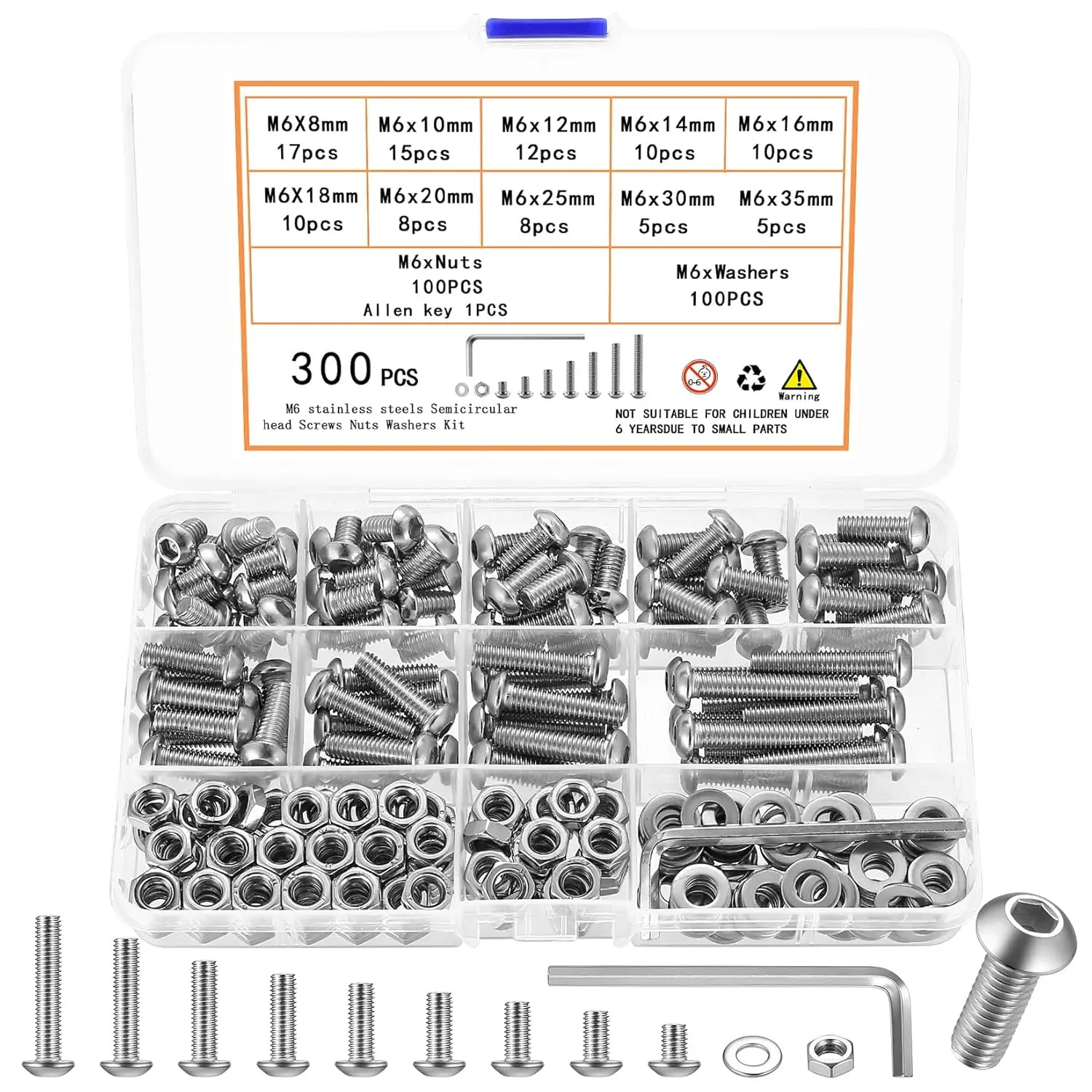 

Набор из 300 шт. гаек и болтов M6 из нержавеющей стали с шестигранным ключом для различных применений