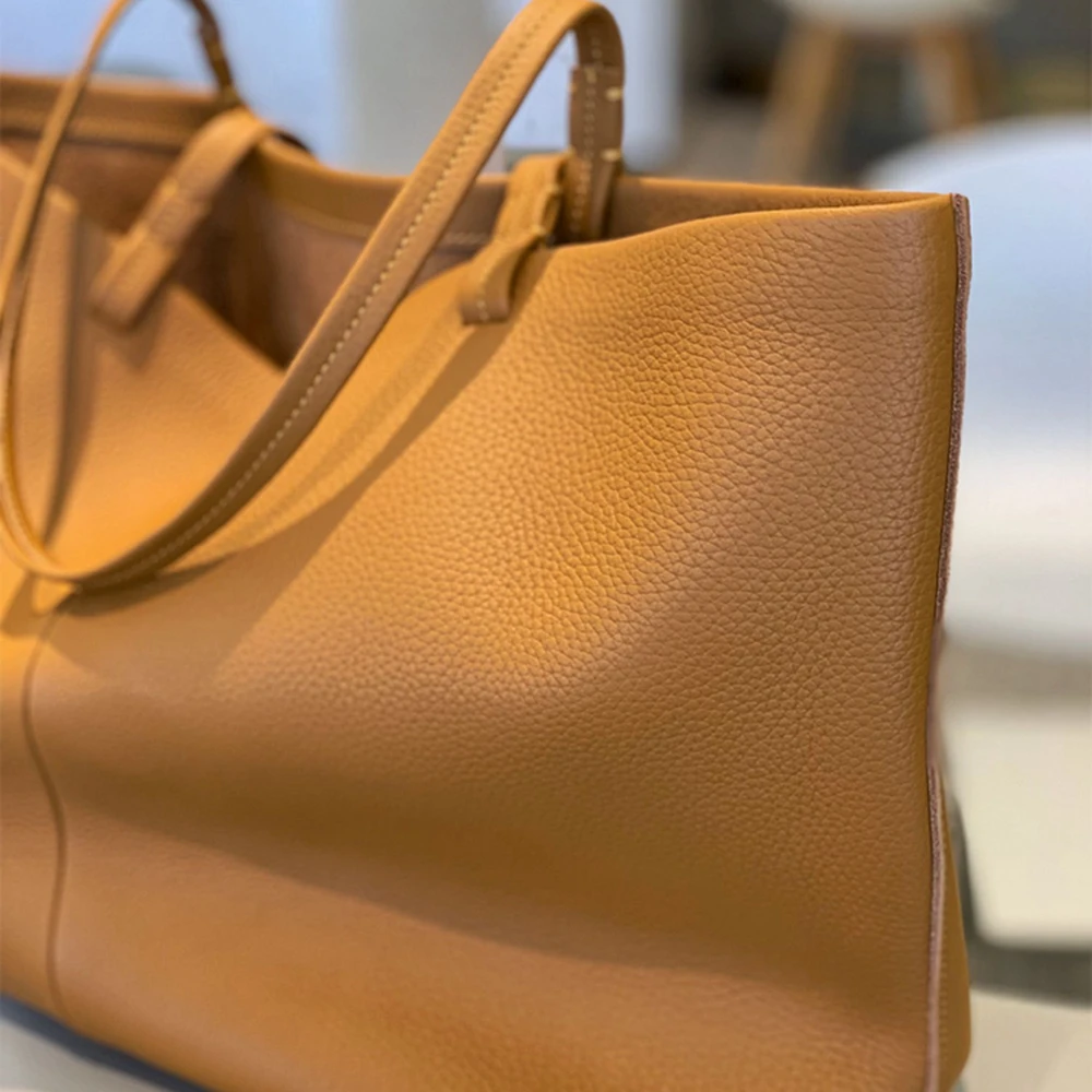 Minimalist Fashion Simple Genuine Leather Women Bag\\Handbag Real Cowhide Soft Leather Tote Shoulder Commuter Shopping Bag Big