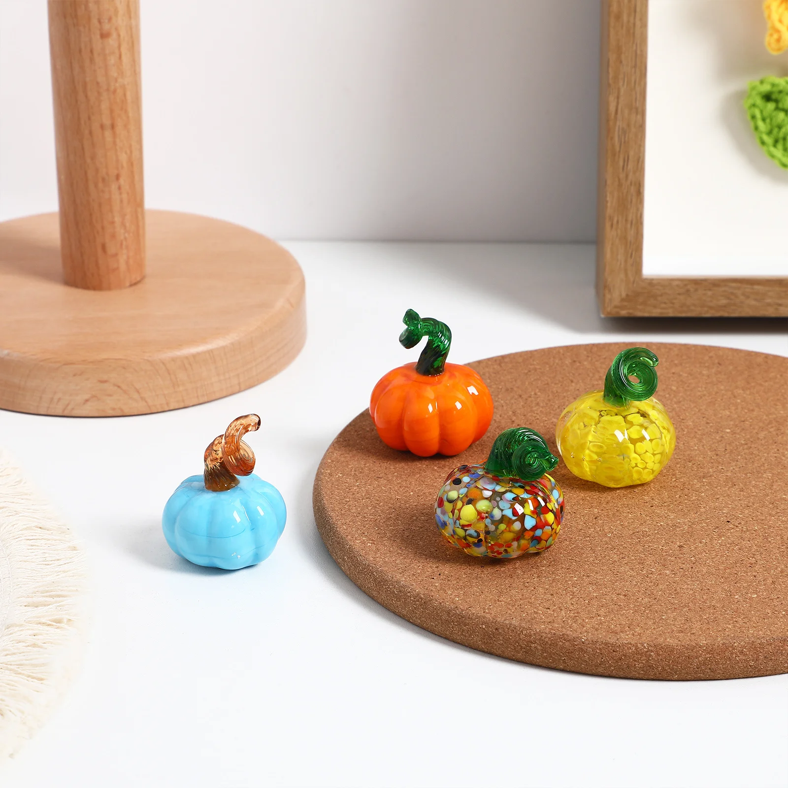 

4Pcs Glass Pumpkin Sculptures Set Colorful Exquisite Fall Decor Mini Pumpkin Decorations Thanksgiving Table Ornament