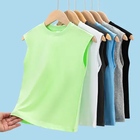 1 pièce Débardeur Enfant 100% Coton, Col Rond, Uni, Confortable, Style Classique Basique, Été, pour Étudiants