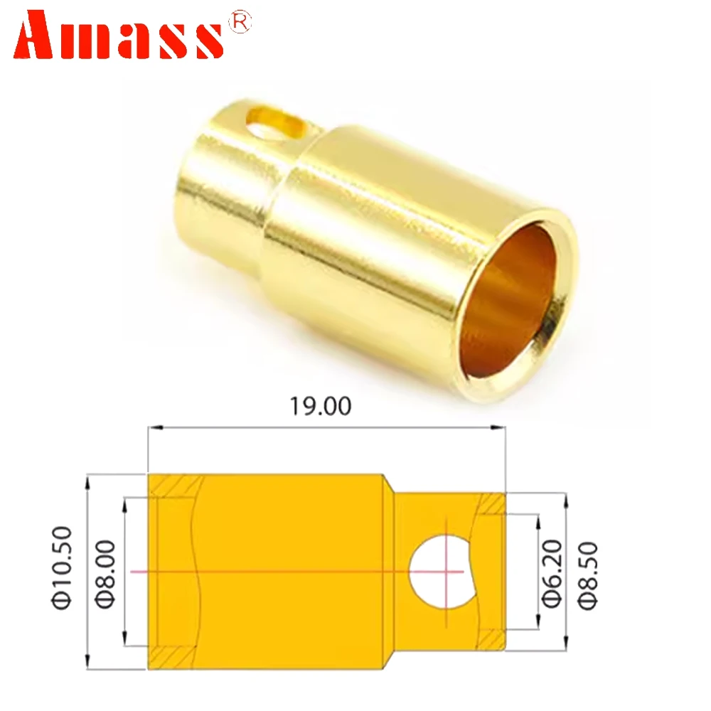 Amass-Banhado a ouro Banana Plug para RC Car, caminhão, Drone Parts, alta corrente, cobre, fêmea, macho, Motor ESC, DIY, 8,0mm, 180A, 5 pares por lote