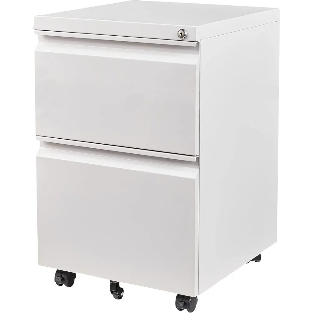 2 Drawer File Cabinet with Lock,Rolling File Cabinet,White File Cabinet on Wheels,Under Desk Lockable Metal Filing Cabinet