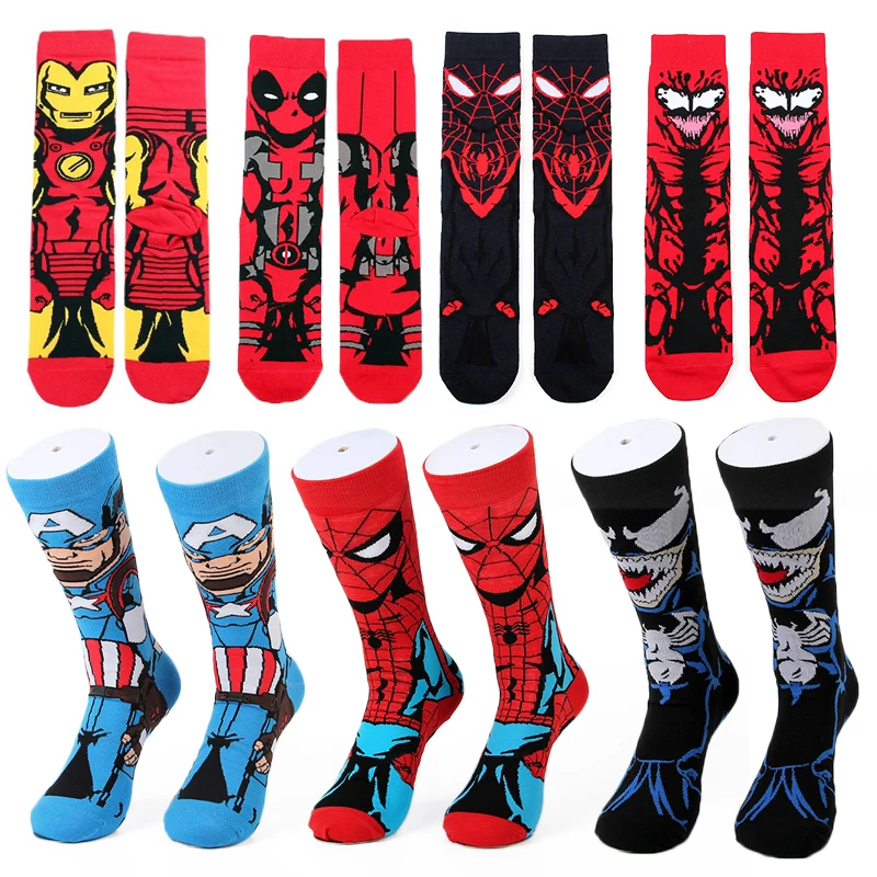 Anime Deadpool Socks Spider Man Long Sports Stockings Men's Knee-High Cosplay Iron Man Sock Personality Hip Hop for Kids Gifts