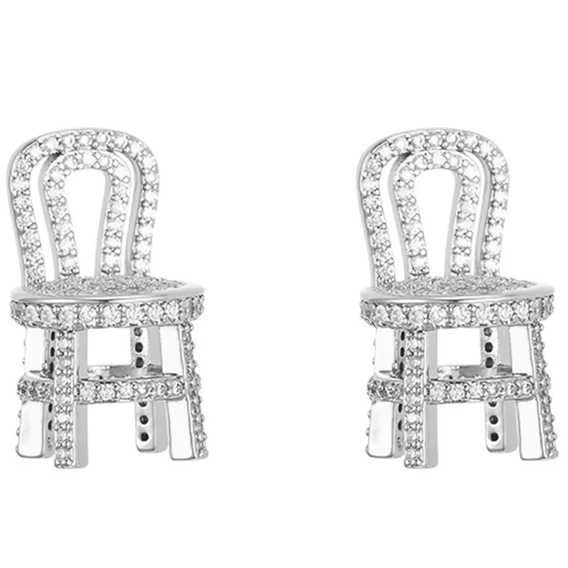 Unique Personality Full of Shiny Zircon Three-dimensional Chair Earrings Silver 925 for Women Exaggerated Banquet Party Jewelry