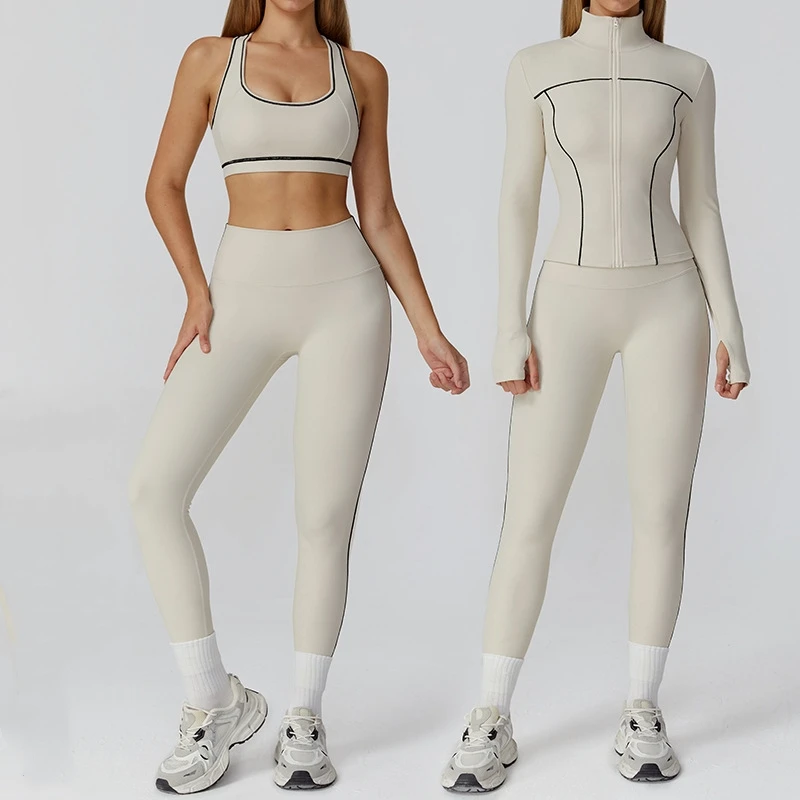 

Sports Set 2PCS Fitness Tracksuit Yoga Outfits Women Clothes Gym Legging Workout Long Sleeved Coat Bra Yoga Suit Sportswear