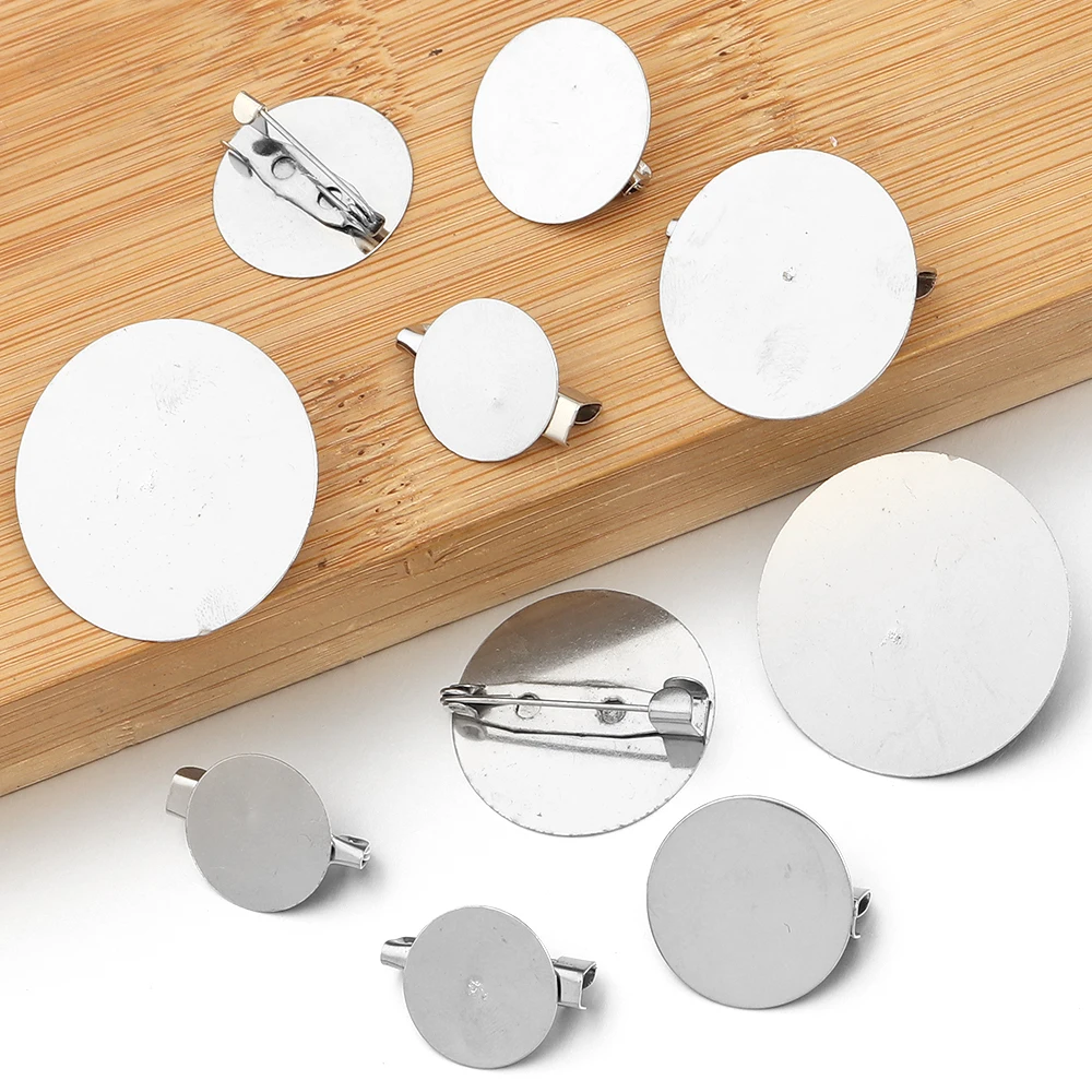 20 Stück/Set 15/20/25/30mm runde Metall-Broschenrohlinge aus Eisen mit Sicherheitsnadeln für die Schmuckherstellung, DIY Modeschmuckzubehör – Detail 3