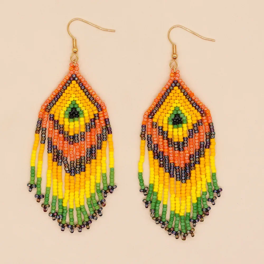 

2025 Handmade Bead Earrings Tassel Flower Rainbow Eyes Simplicity Hand Weaving Gradient Color Bohemia Beaded Earrings for Women