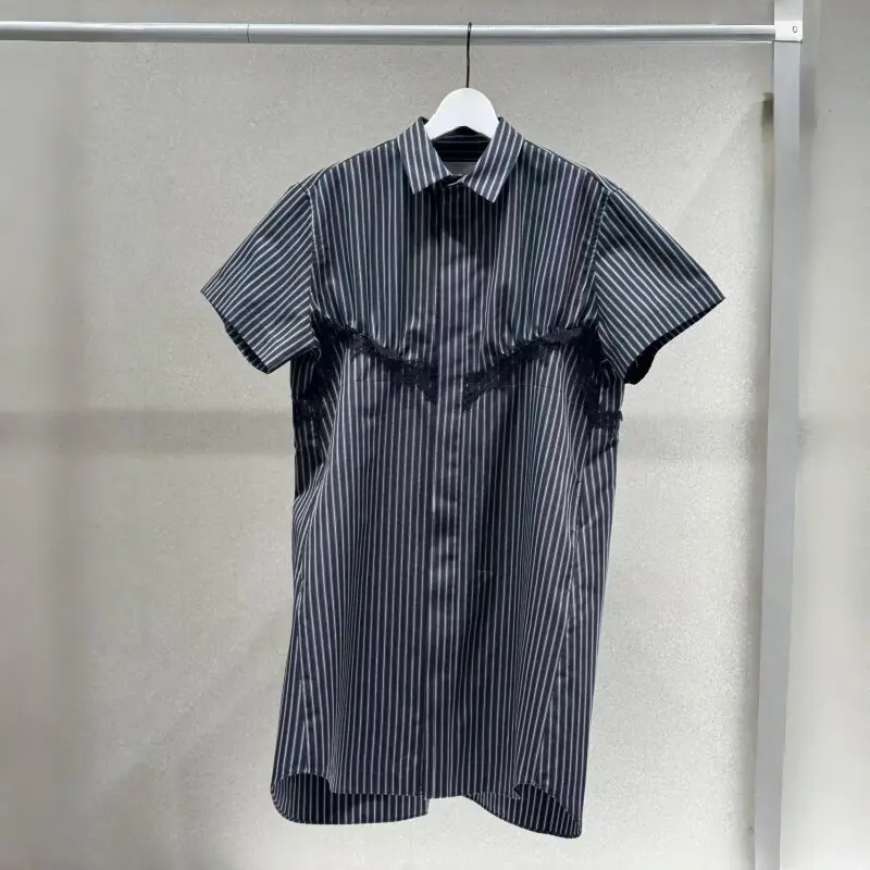 SAC Japanese 26 Summer Lace Splicing Striped Shirt Simple Versatile Shirt Skirt